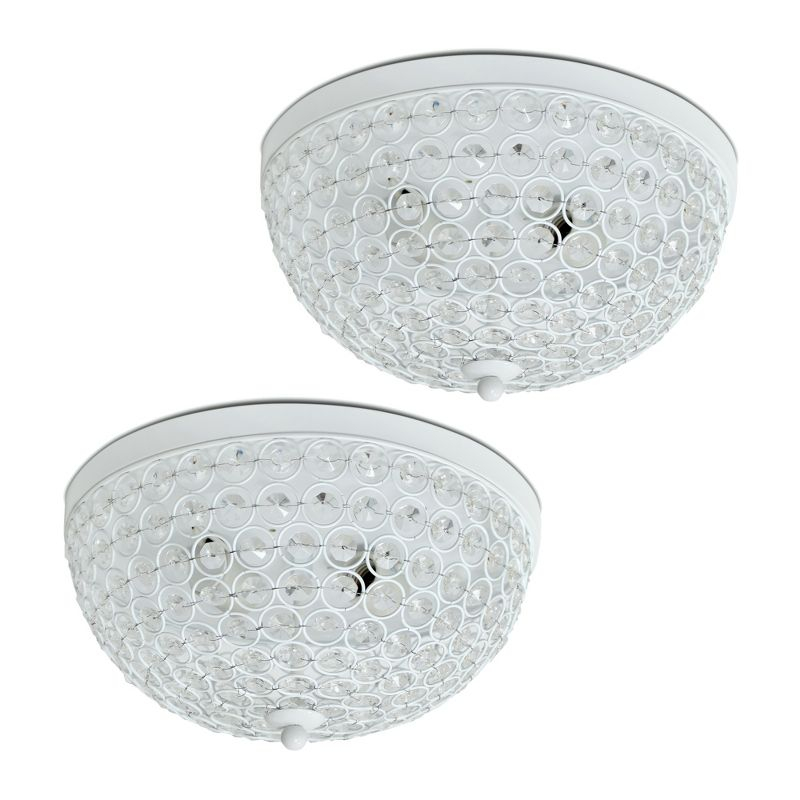 Elegant Designs Set of 2 13" Elipse Crystal Flush Mount Ceiling Lights White : Metal & Crystal, UL Listed, Modern Decor