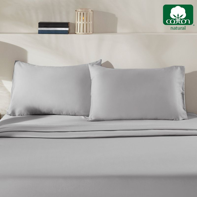 100% Cotton Light Gray Pillow Cases Standard Size / Queen Size Set of 2 Soft & Cooling Sateen Weave by California Design Den