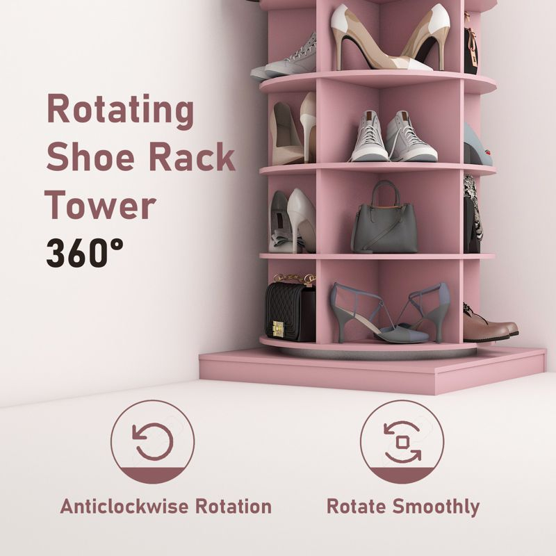 Rotating Shoe Rack Tower 360, Spinning Shoe Rack Tower 7 Tier for Closet, Entryway, Tall Shoe Storage Organizer, Holds Up to 28 Pairs of Shoes Pink