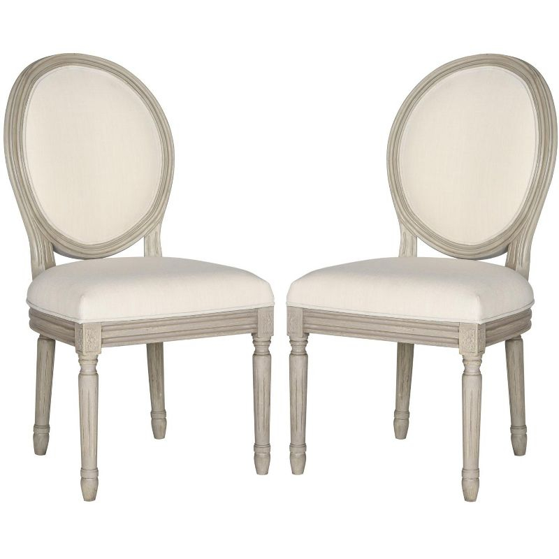 Holloway 19" H French Brasserie Oval Side Chair (Set of 2) - FOX6228 - Light Beige/Rustic Grey - Safavieh Couture
