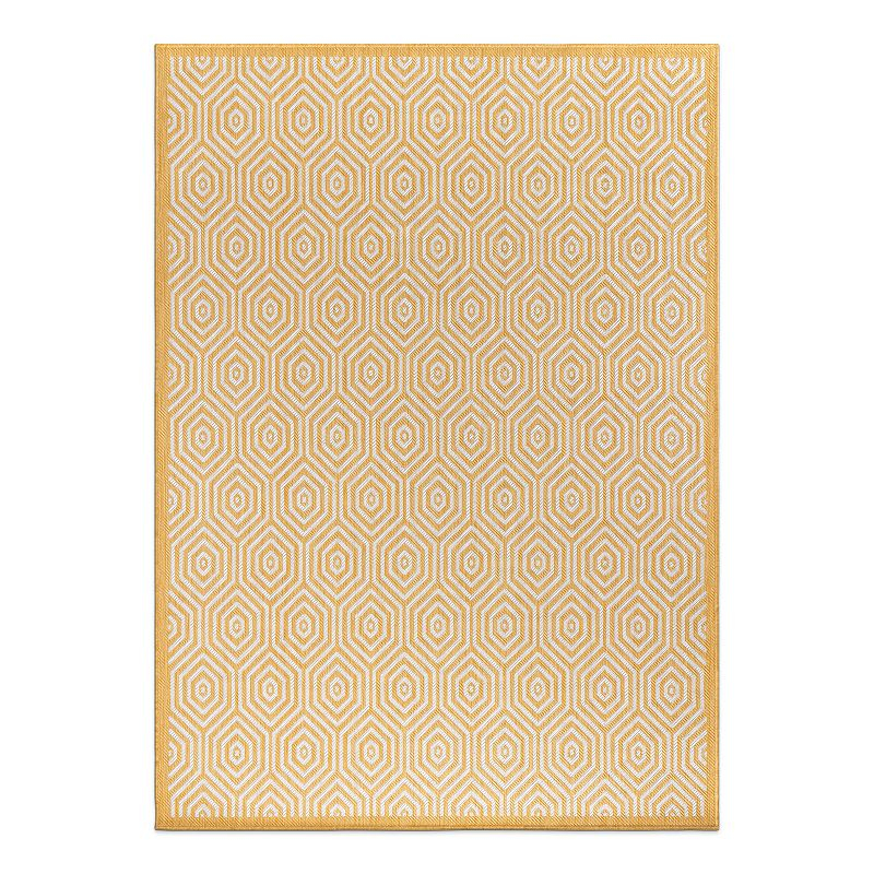 World Rug Gallery Modern Geometric Textured Flat Weave Indoor/Outdoor Area Rug - YELLOW 5' X 7'