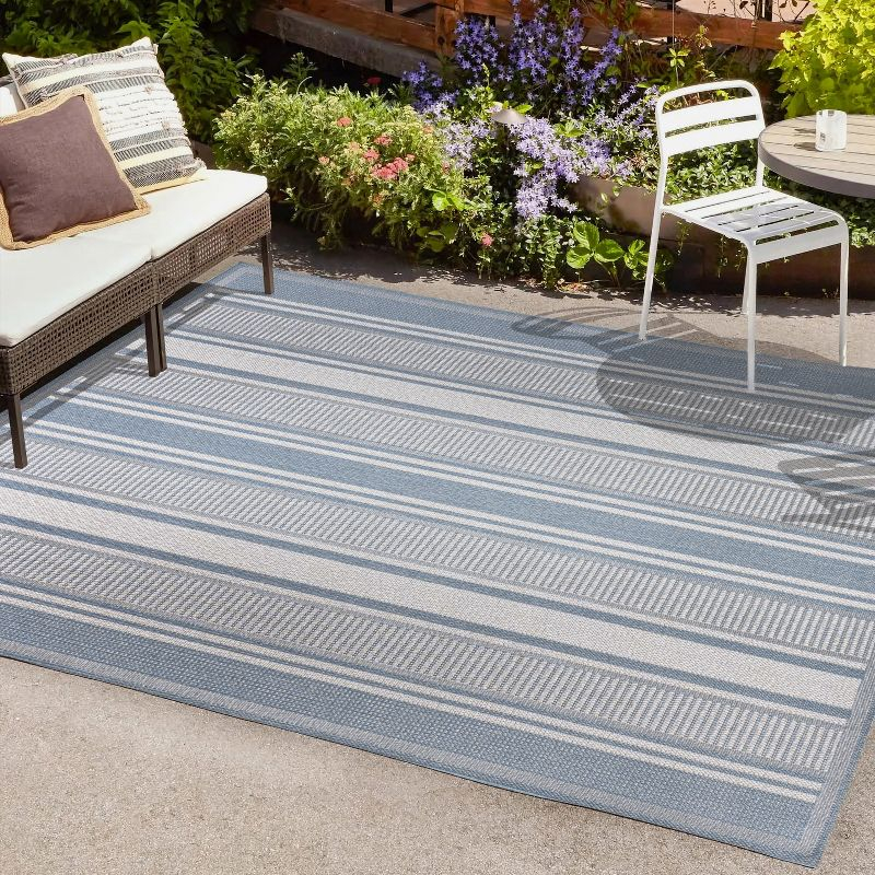 3' x 5' Haynes Modern Double Stripe Indoor/Outdoor Area Rug, Blue/Light Gray - JONATHAN Y