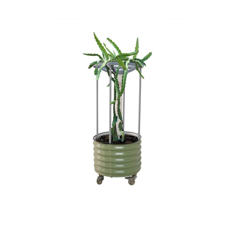 Vego Garden Self-Watering Rolling Dragon Fruit Outdoor Planter Pot with Trellis Olive Green 24"x24"x60"