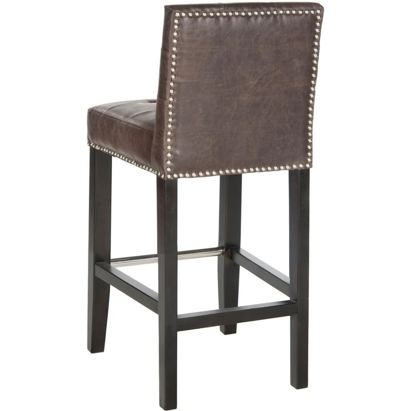 Thompson 23.9" Leather Counter Stool W/ Silver Nailheads - Antique Brown - Safavieh