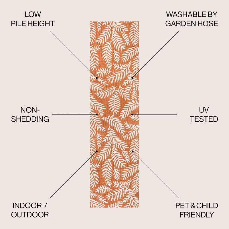 2' x 10' Nevis Palm Frond Indoor/Outdoor Runner Rug, Orange/Cream - JONATHAN Y