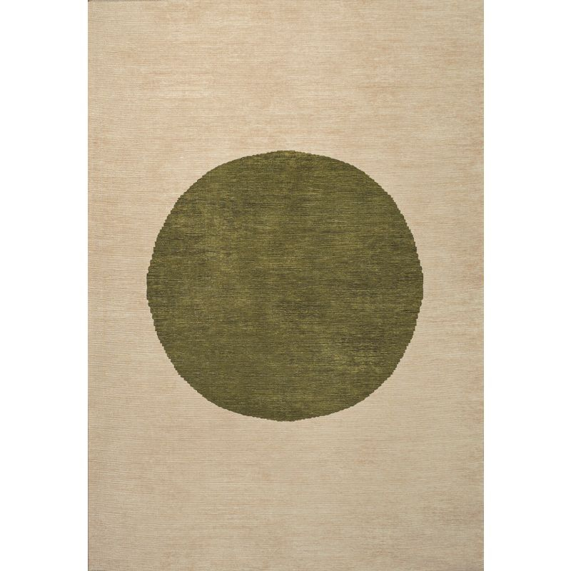 4' x 6' Cirkel Minimalist Geometric Dot Machine-Washable Area Rug, Cream/Olive - JONATHAN Y