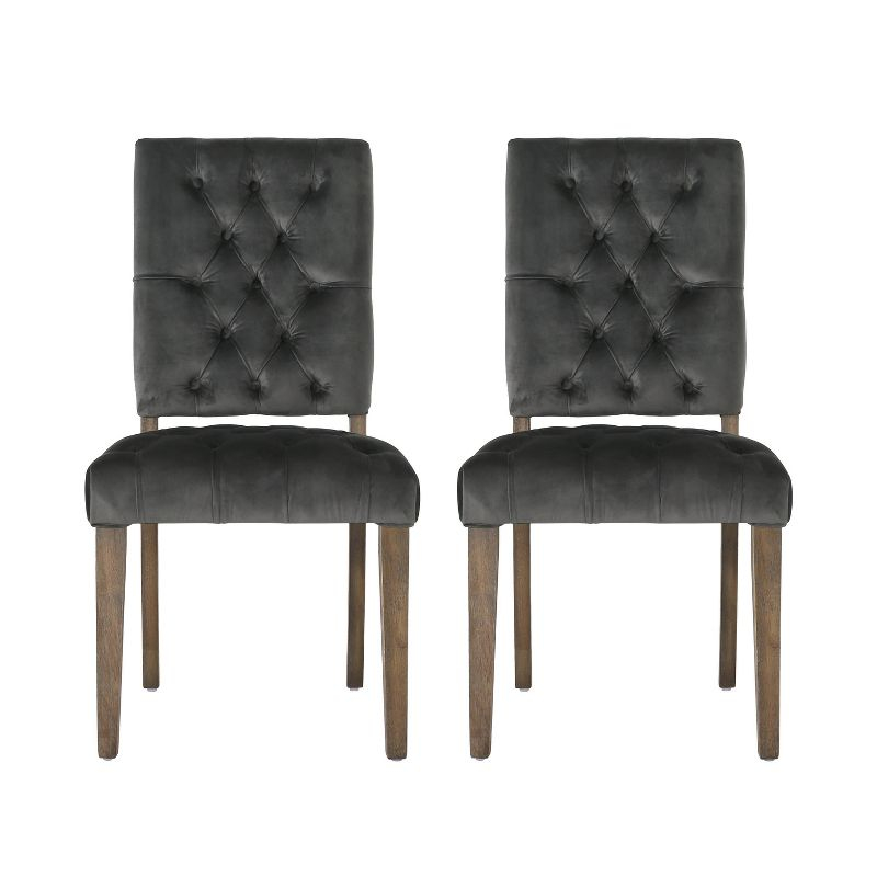Set of 2 Saltillo New Velvet Dining Chair Charcoal - Christopher Knight Home: Upholstered, Button Tufted