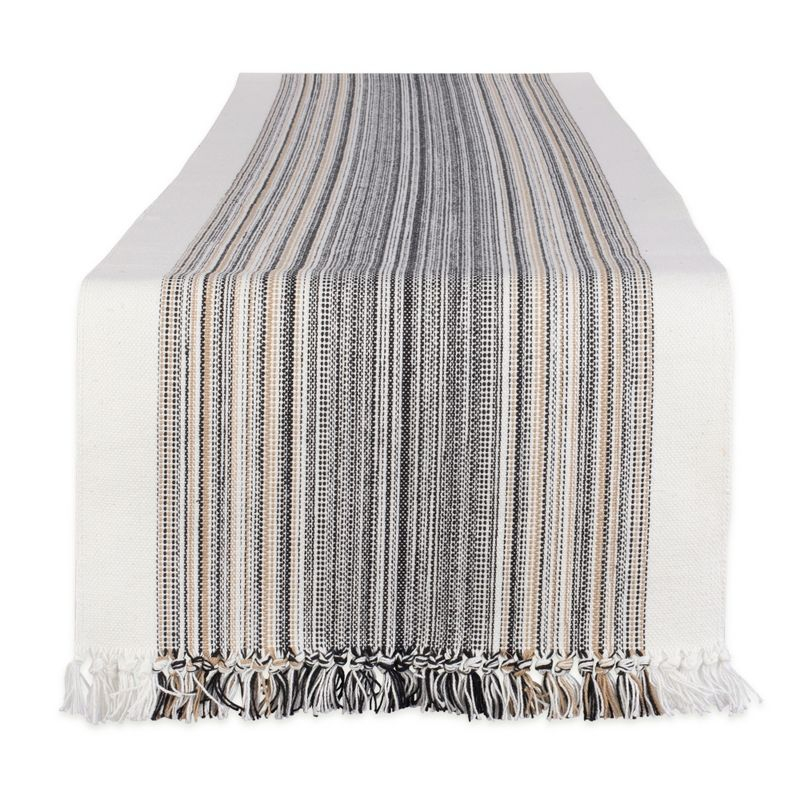 Design Imports  Black Striped Fringe Ribbed Table Runner 14X72