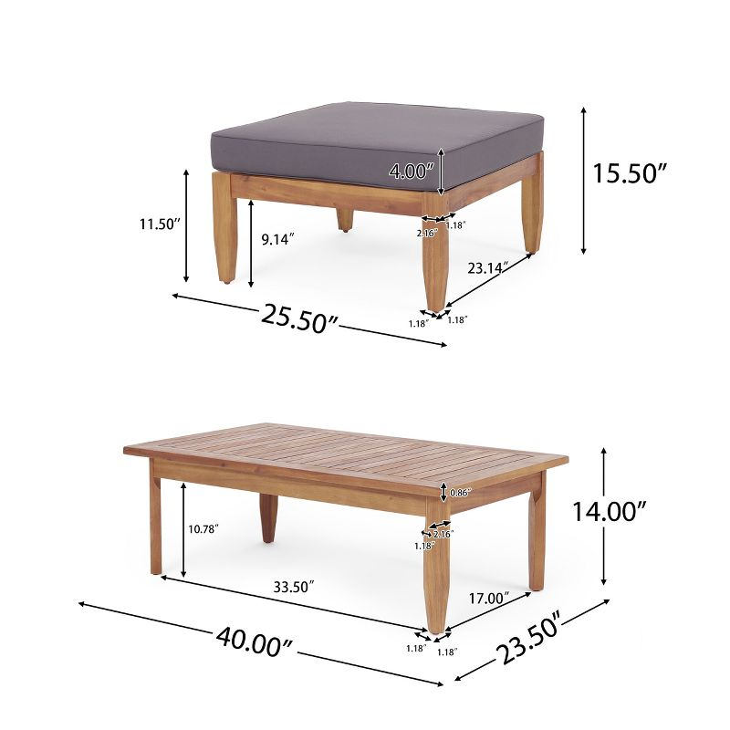 Christopher Knight Home Sloane Outdoor Acacia Wood Ottoman and Coffee Table, Teak/Dark Gray