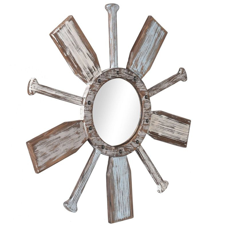 Montauk Weathered Boat Paddle Wall Mirror White/Blue - StyleCraft: No Assembly, Round Shape, Glass & Iron