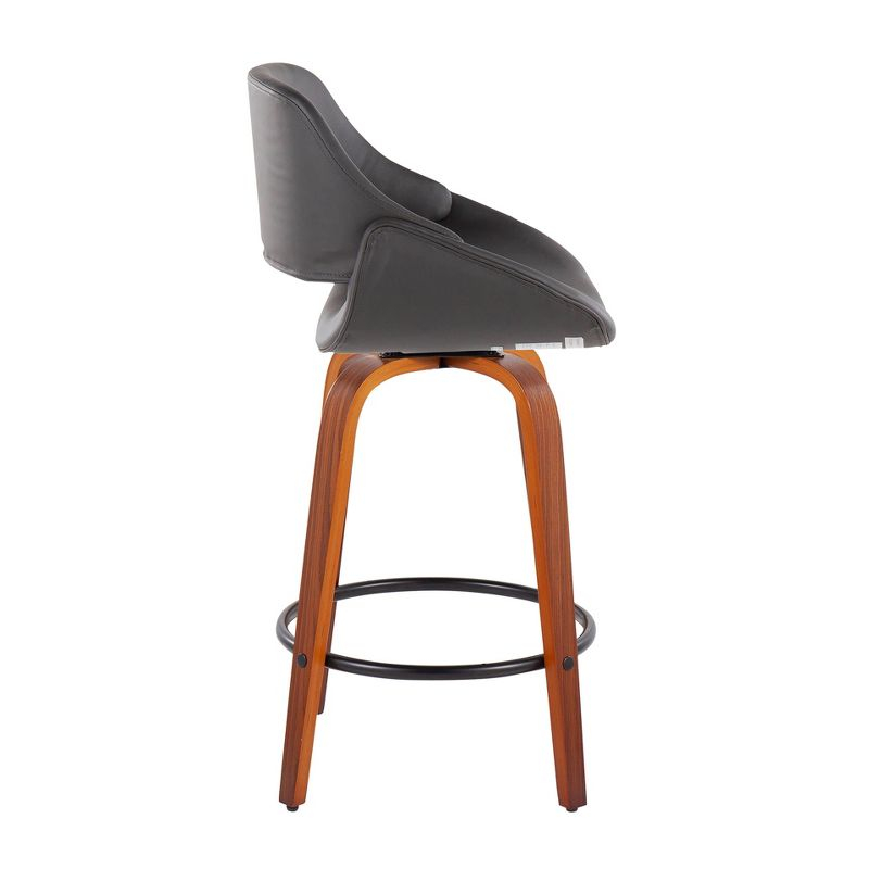 Set of 2 Fabrico PU Leather/Steel/Wood Counter Height Barstools Walnut/Gray/Black - LumiSource