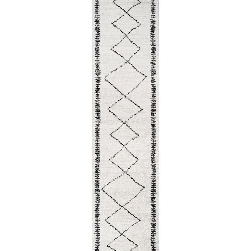2'x8' Zaina Moroccan Beni Souk Runner Rug, Cream/Black - JONATHAN Y