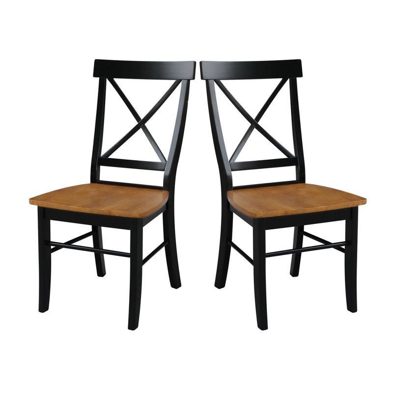International Concepts Set of 2 X Back Chairs with Solid Wood Seats Black/Cherry Red: Hardwood Frame, Mid-Century Style