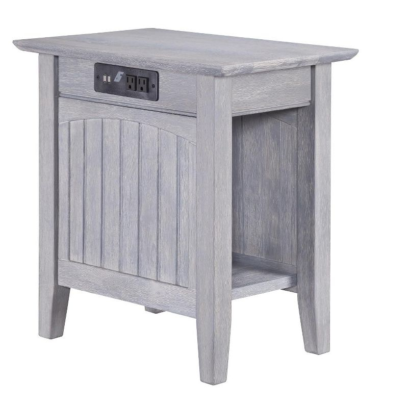 AFI Furnishings Nantucket Chair Side Table with Charging Station in Driftwood