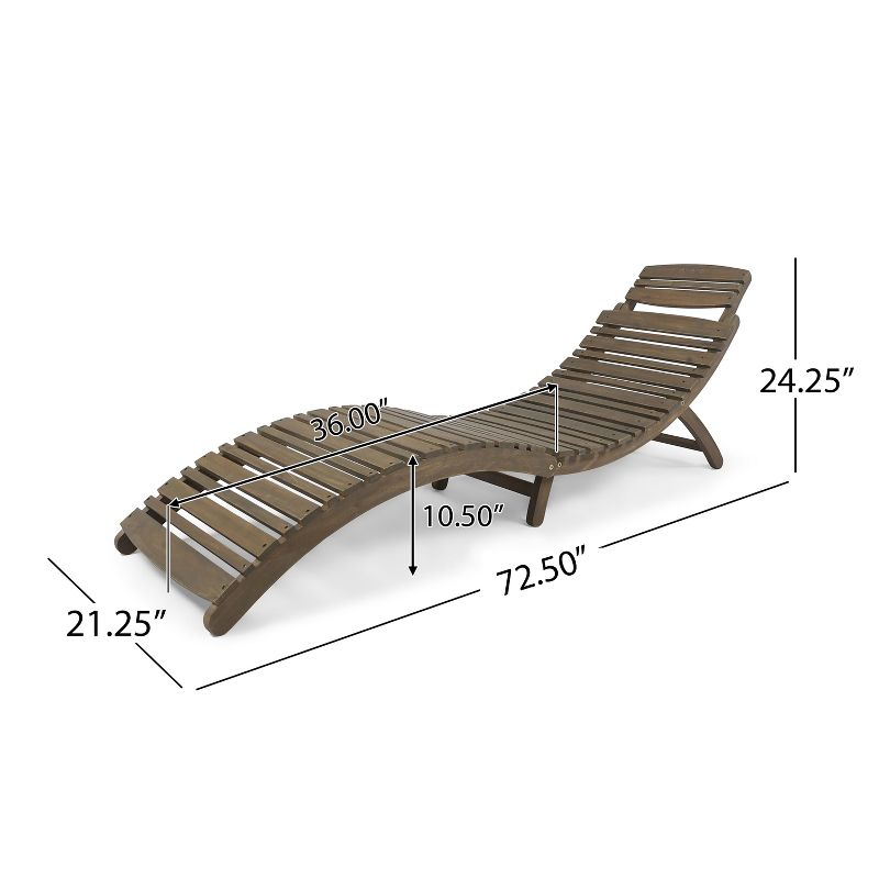 Christopher Knight Home Lisbon Outdoor Acacia Wood Folding Armless Chaise Lounge (Set of 2), Gray