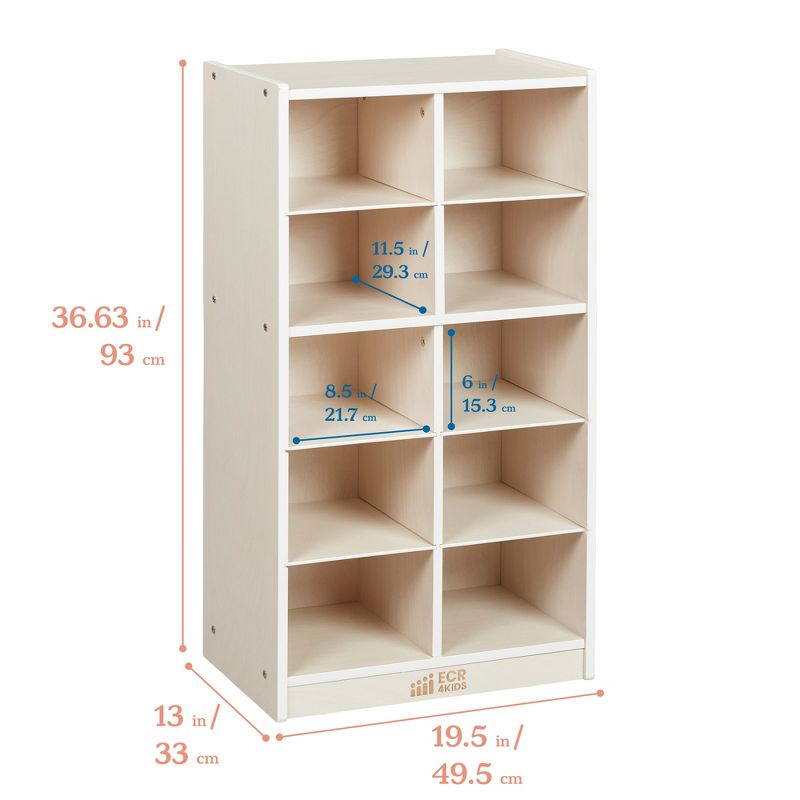 ECR4Kids 10 Cubby Mobile Tray Storage Cabinet, 5x2, White Wash