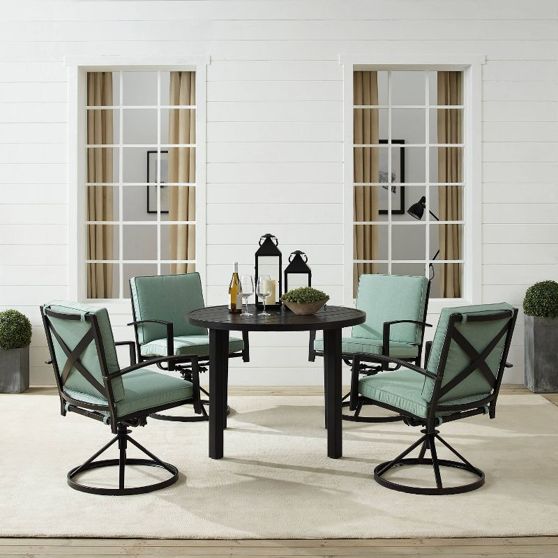 5pc Kaplan Outdoor Steel Round Dining Set with Swivel Chairs Mist/Bronze - Crosley