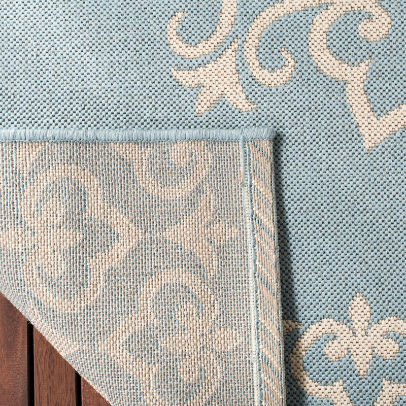 Beach House BHS183 POWER LOOMED Indoor/Outdoor Area Rug - Cream/Aqua - 4'x4' - Safavieh
