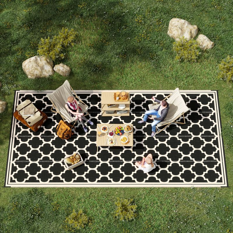 Outsunny RV Mat, Outdoor Patio Rug / Large Camping Carpet, 9' x 18', Waterproof Plastic Straw, Reversible, Black & Beige