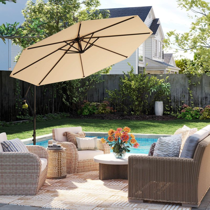 Costway  10 FT Patio Offset Umbrella w/8 Ribs Cross Base Tilt Beige