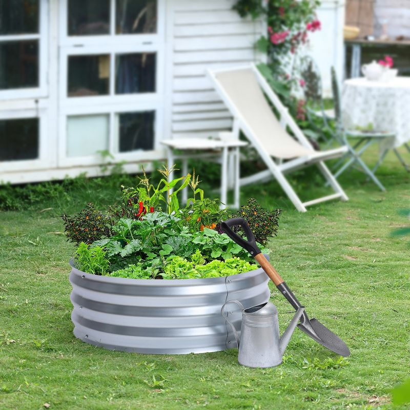 LuxenHome 3ft Round Galvanized Metal Raised Garden Bed Planter Silver