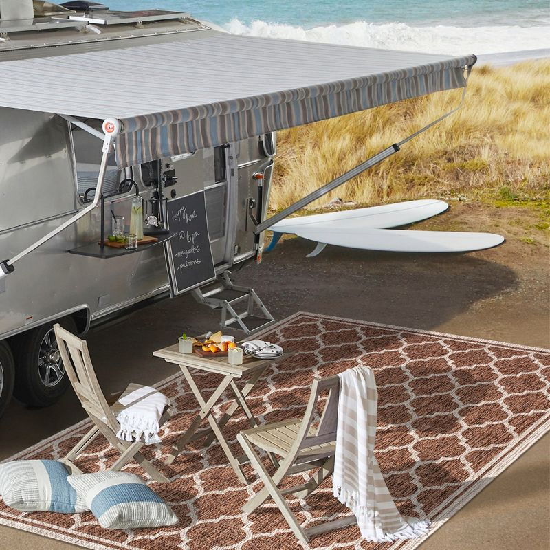 9' X 12' Trebol Moroccan Trellis Textured Weave Indoor/Outdoor Area Rug, Espresso/Taupe - JONATHAN Y