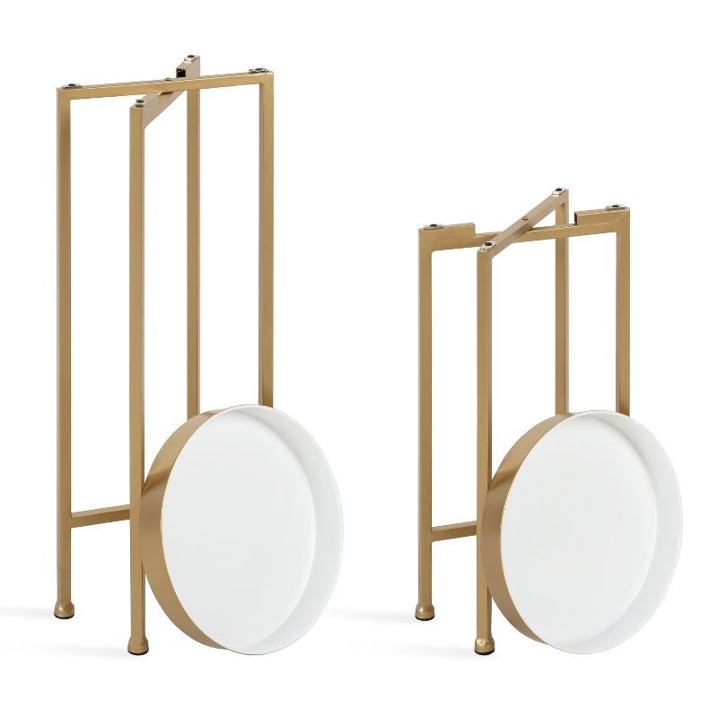 Kate and Laurel Celia Round Metal Nesting Table, 2 Piece, White and Gold