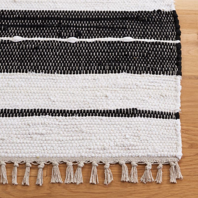 Striped Kilim STK200 Hand Woven Area Rug - Black/Ivory - 6'x6' - Safavieh.