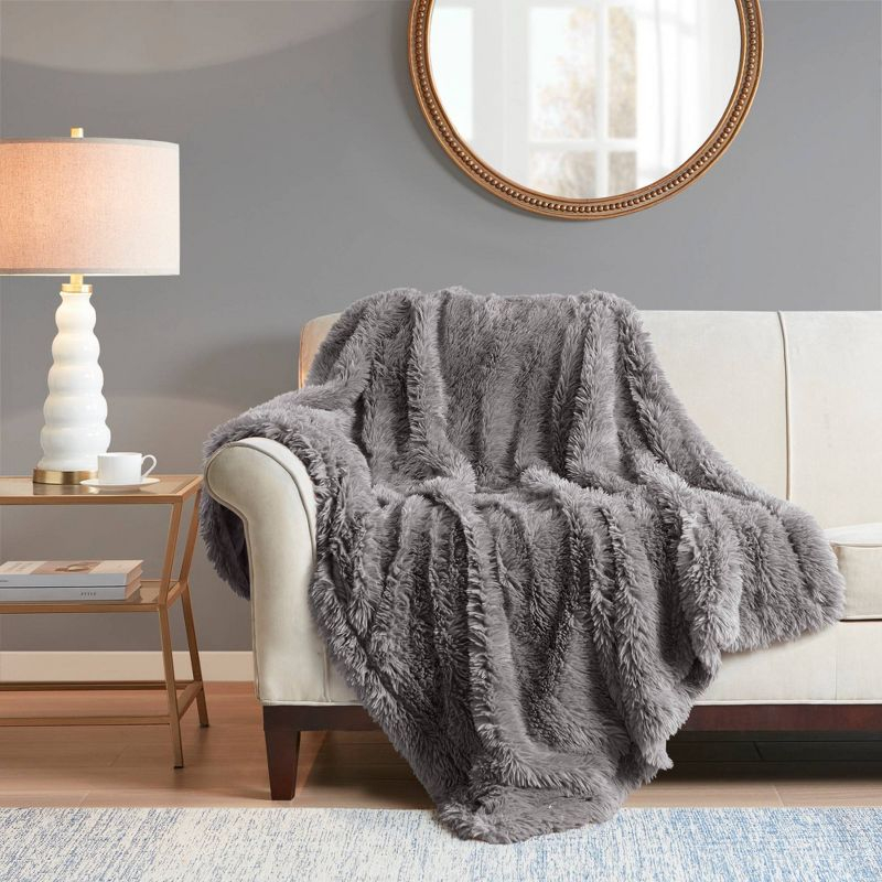 50"x60" Amaya Faux Fur Throw Blanket Gray - Madison Park