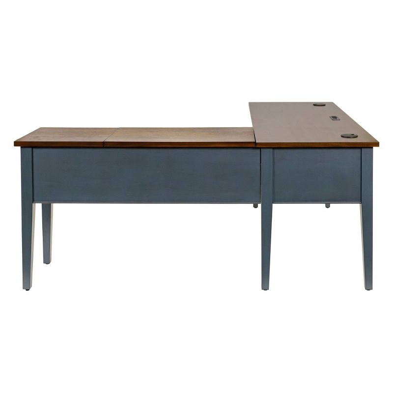 Open L-Shaped Pedestal Writing Desk Blue - Fairmont Collection - Martin Furniture: Wood, Charging Station, USB Port