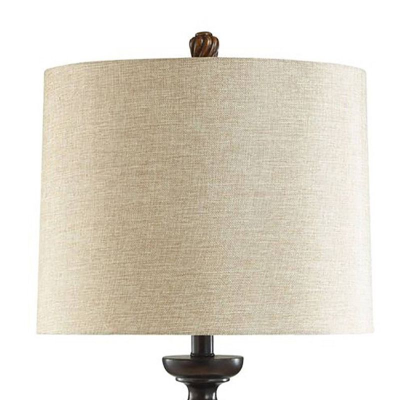 Toffee Wood Traditional Two-Tone Swirled Floor Lamp - StyleCraft: Linen Shade, Adjustable Tilt