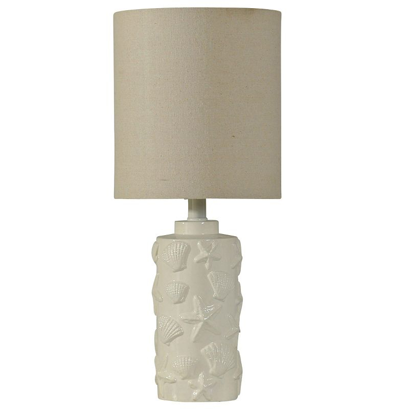 Seashell Motif Table Lamp in White with Hardback Fabric Shade - StyleCraft: Nightstand & Side Table Lighting