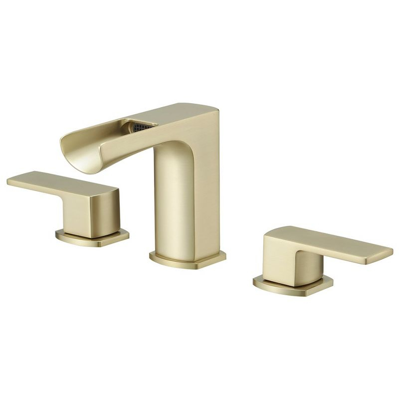 BWE Waterfall 8 in. Widespread Double Handle Bath Faucet Set 3 Holes Vanity Sink With Metal Drain
