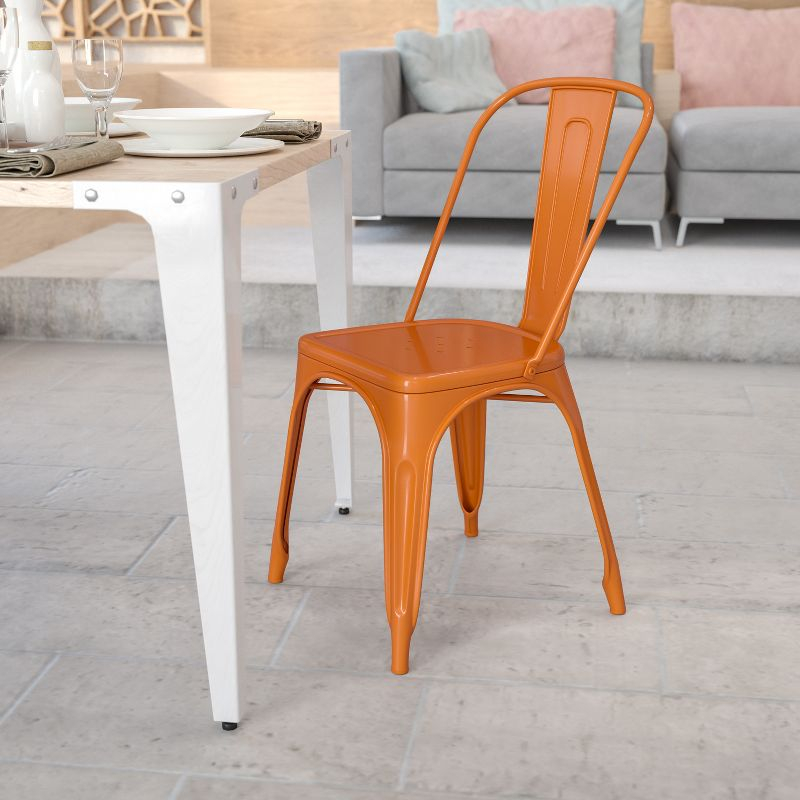 Emma and Oliver Commercial Grade Orange Metal Indoor-Outdoor Stackable Chair