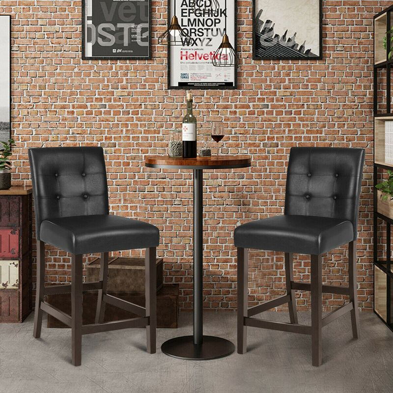 Costway Set of 2 Bar Stools 25inch Counter Height Barstool Pub Chair Rubber Wood Black