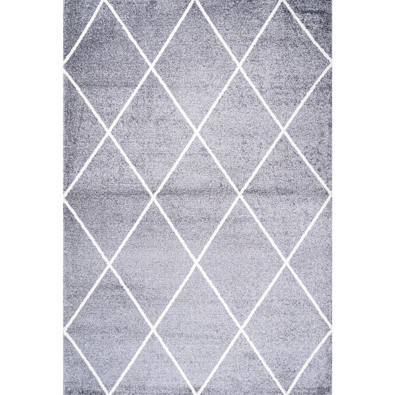 5'x8' Cole Minimalist Diamond Trellis Area Rug, Gray/White - JONATHAN Y