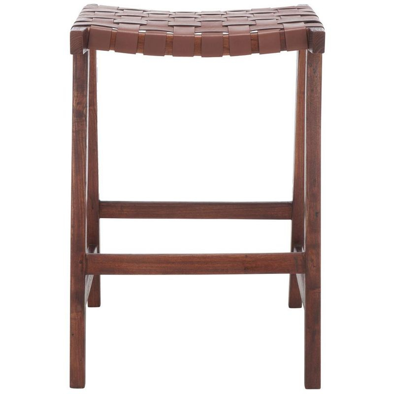 Abreu Rectangle Counter Stool - Cognac/Walnut - Safavieh