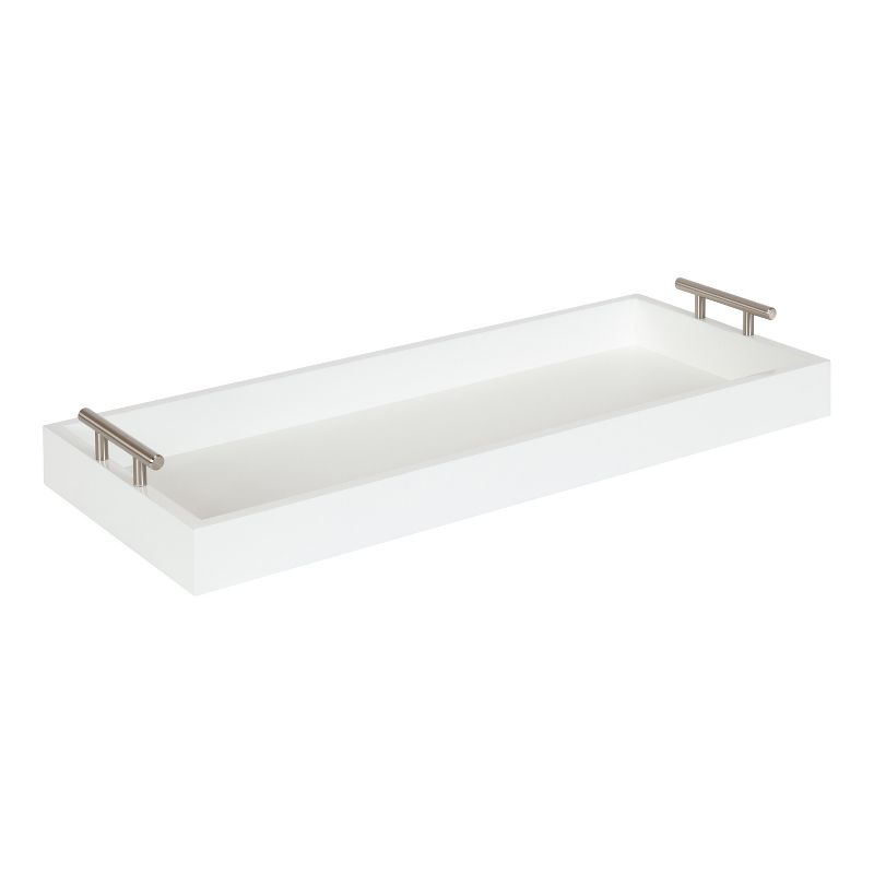 Kate and Laurel Lipton Tray, 10x24, White and Silver