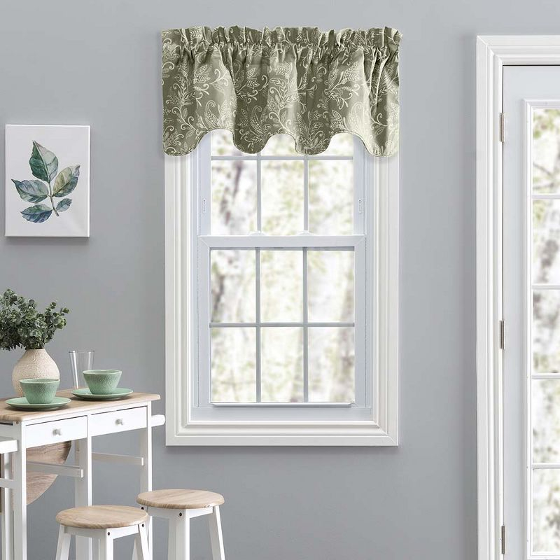 Ellis Curtain Lexington Leaf Pattern on Colored Ground Scallop Valance 58"x15" Sage