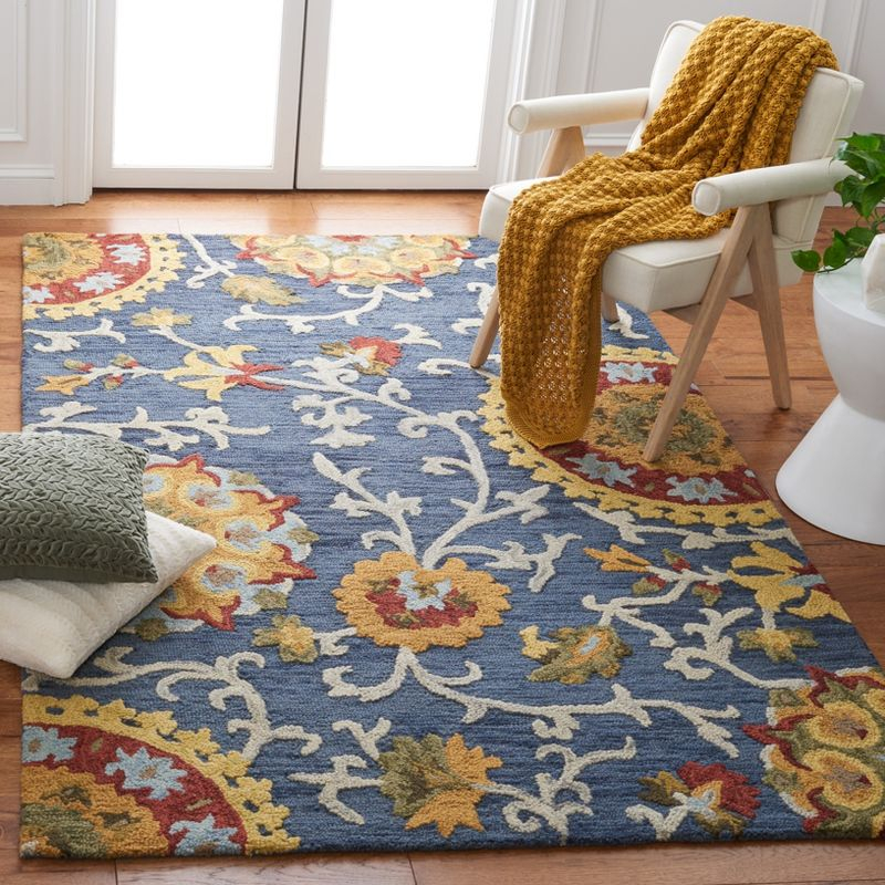 Blossom BLM401 Hand Tufted Area Rug - Navy/Multi - 6'x9' - Safavieh.