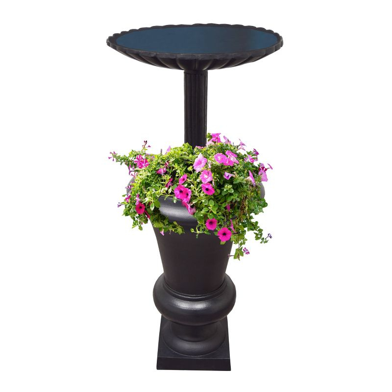 Ornate Cast Aluminum 40" Bird Bath with Planter - Black - Oakland Living
