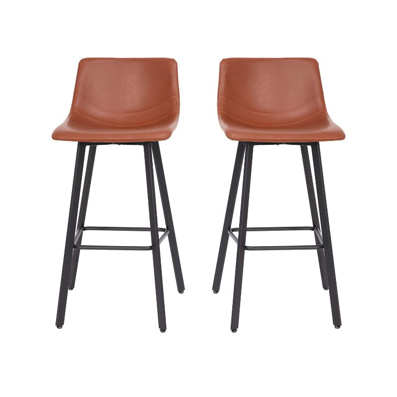 Flash Furniture Set of 2 Commercial Indoor Armless Iron Barstools - Cognac LeatherSoft