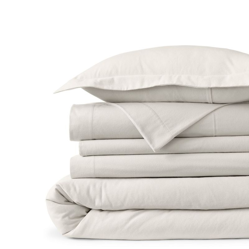 Lands' End Comfy Super Soft Cotton Flannel Duvet Bed Cover - 5oz - Twin - Light Stone