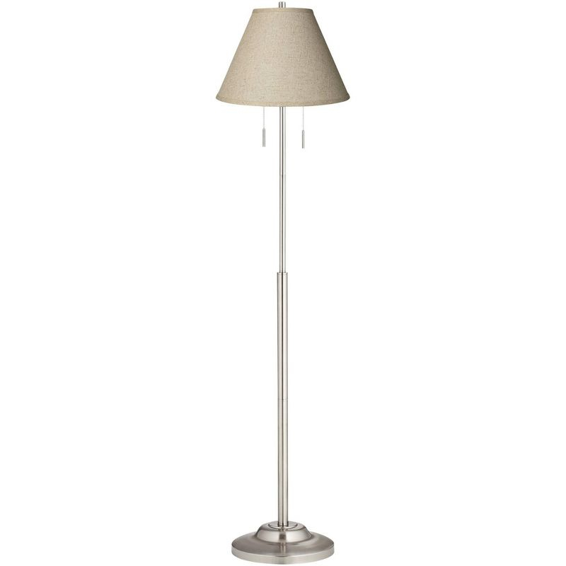 360 Lighting Abba Modern Floor Lamp Standing 66" Tall Brushed Nickel Silver Fine Burlap Fabric Empire Shade for Living Room Bedroom Office House Home