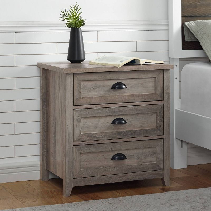 Fontella Transitional 3 Drawer Nightstand Gray Wash - Saracina Home: Bedroom Storage, MDF Construction