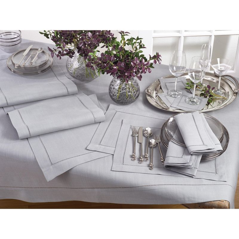 Saro Lifestyle Dinner Napkin With Hemstitch Border Design (Set of 12), Grey, 6" x 6"
