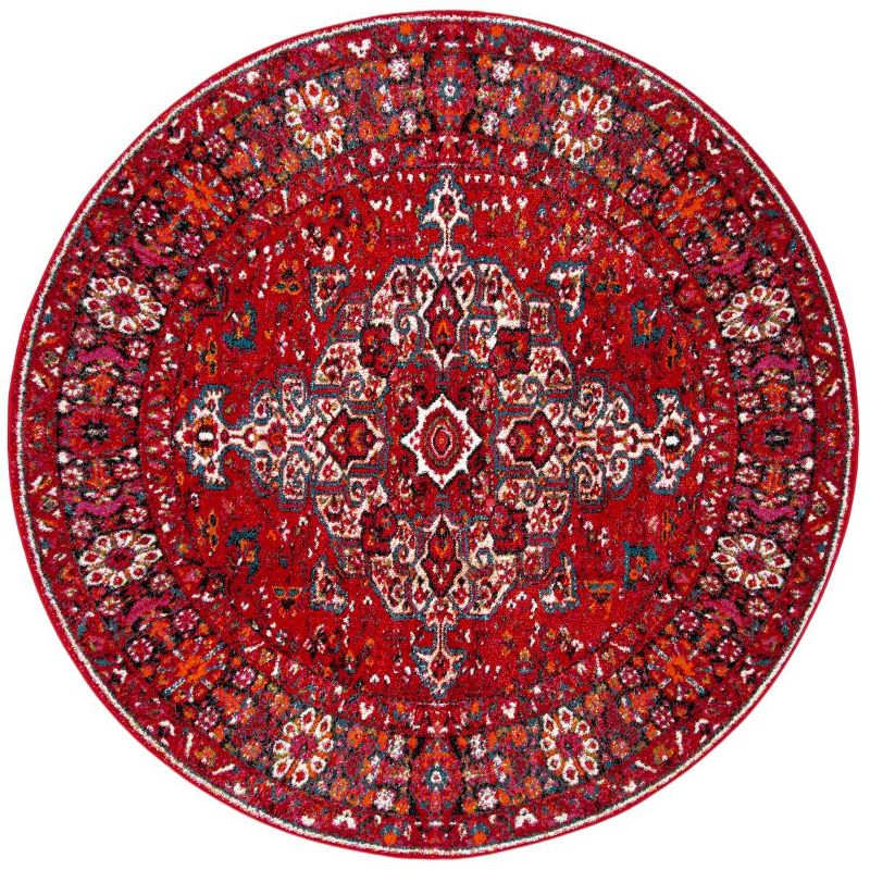 Vintage Hamadan VTH222 Power Loomed Indoor Accent Rug - Red/Multi - 3' Round - Safavieh