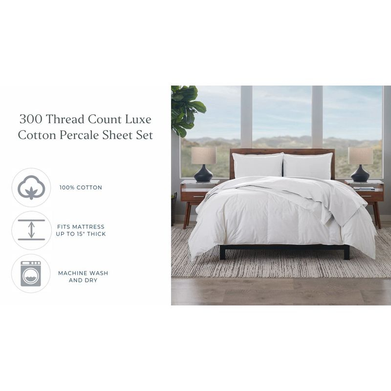 Luxe Cotton Percale Crisp and Cool Sheet Set, Queen, Sand