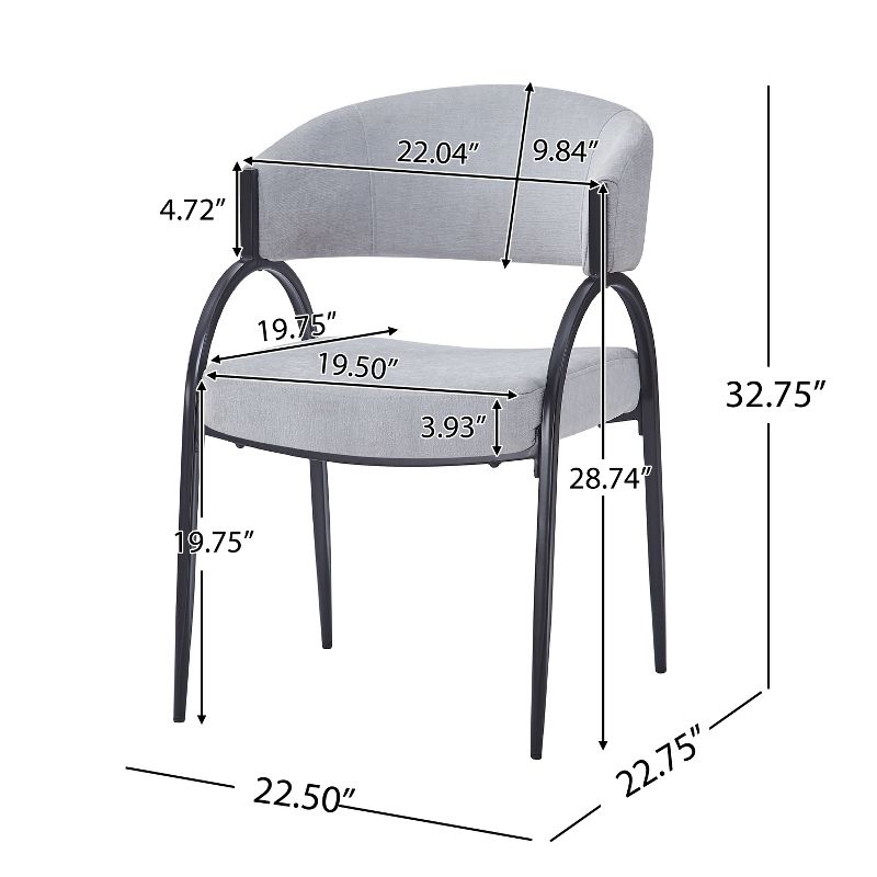 Christopher Knight Home Hayden Upholstered Armrest Dining Chairs with Metal Legs (Set of 2), Gray/Black
