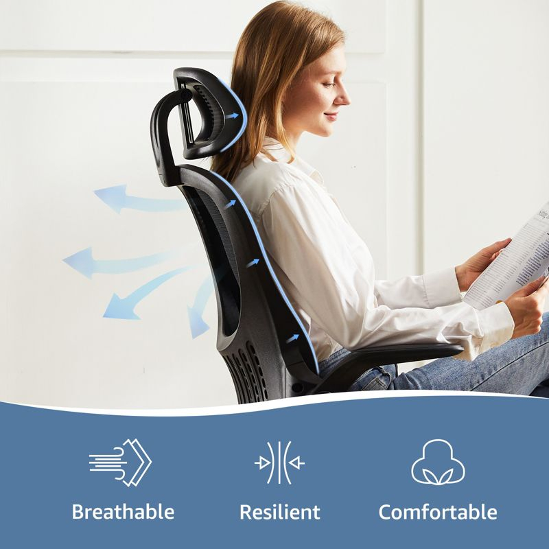 Musment Ergonomic Office Computer Desk Chair, Mesh High Back Rolling Swivel Adjustable Task Chair with Headrest and Flip-up Armrests